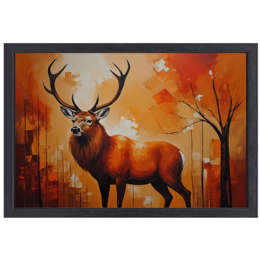 Impressionistisch Hert in Warme Herfsttinten canvas met baklijst