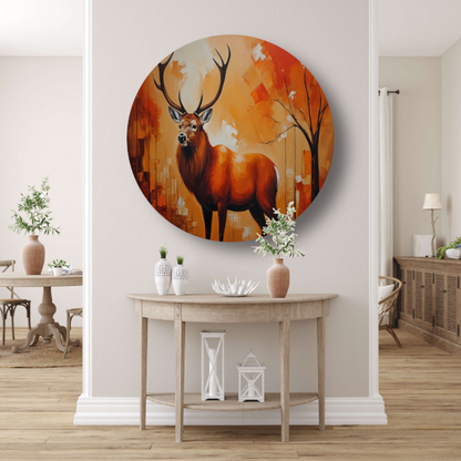 Impressionistisch Hert in Warme Herfsttinten aluminium muurcirkel