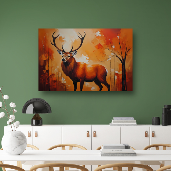 Impressionistisch Hert in Warme Herfsttinten canvas met baklijst