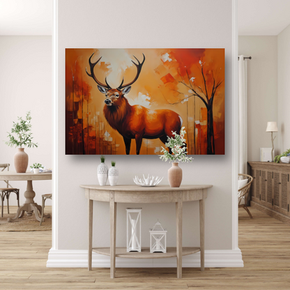 Impressionistisch Hert in Warme Herfsttinten canvas met baklijst