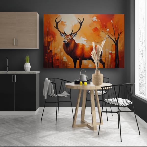 Impressionistisch Hert in Warme Herfsttinten canvas met baklijst