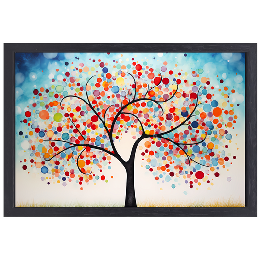 Boom met gekleurde cirkels canvas met baklijst