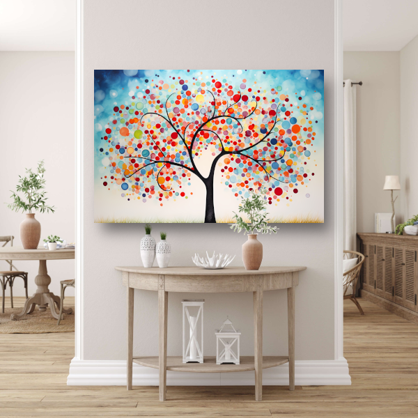 Boom met gekleurde cirkels canvas