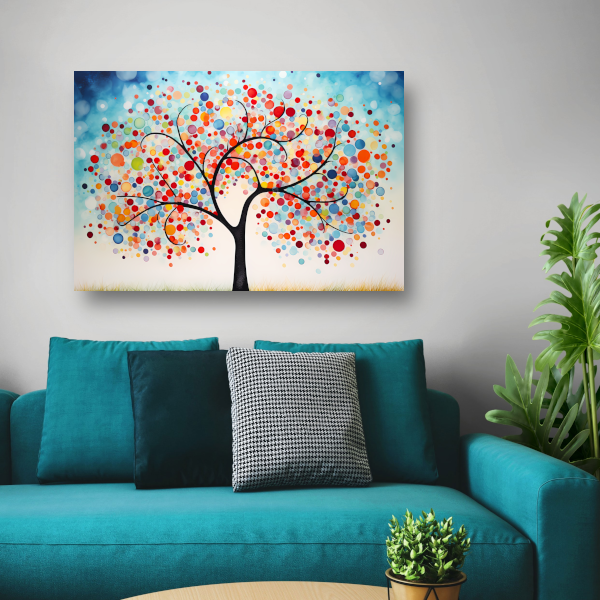 Boom met gekleurde cirkels canvas