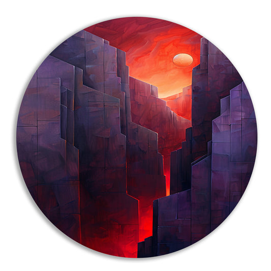 Futuristische canyon bij zonsondergang aluminium muurcirkel