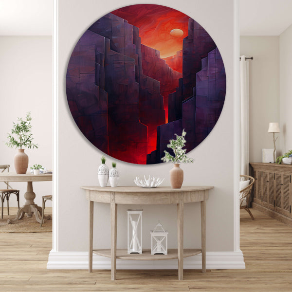 Futuristische canyon bij zonsondergang aluminium muurcirkel