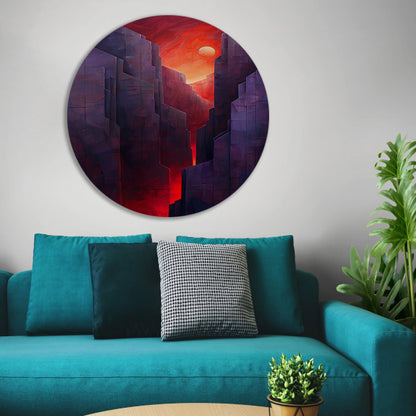 Futuristische canyon bij zonsondergang aluminium muurcirkel