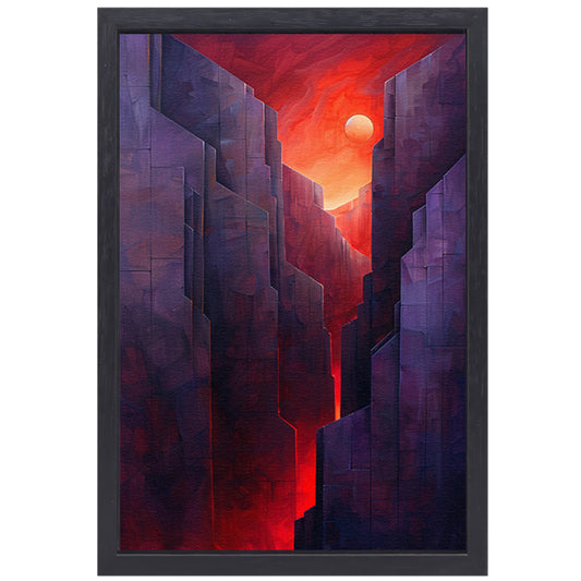 Futuristische canyon bij zonsondergang canvas met baklijst