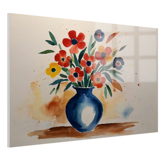 Kleurrijke aquarel van bloemen in vaas acrylglas