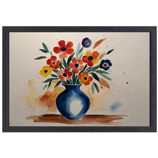 Kleurrijke aquarel van bloemen in vaas canvas met baklijst