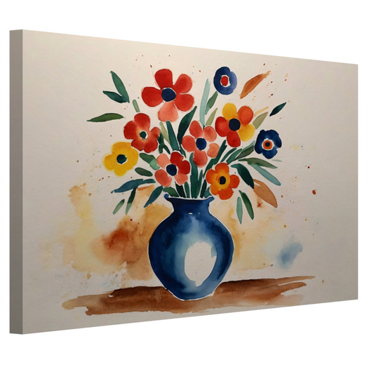 Kleurrijke aquarel van bloemen in vaas canvas