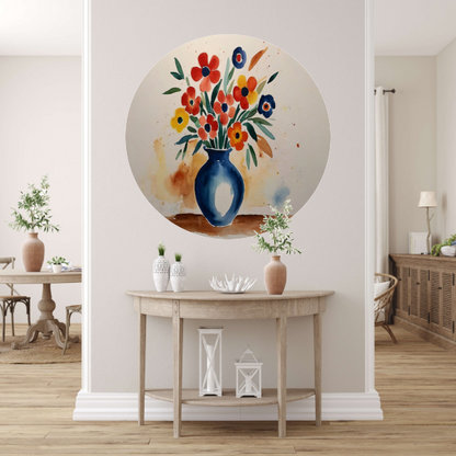 Kleurrijke aquarel van bloemen in vaas aluminium muurcirkel