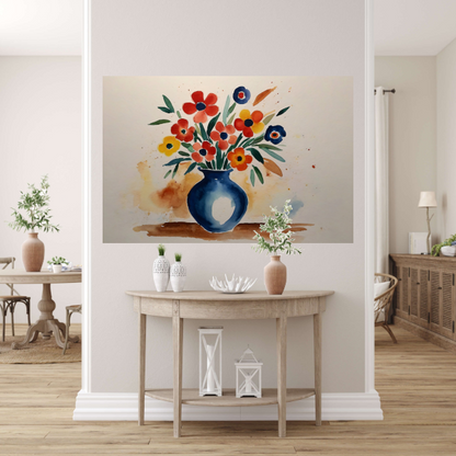 Kleurrijke aquarel van bloemen in vaas poster