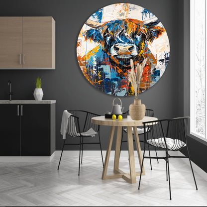 Kleurrijke abstracte schilderij van Schotse hooglander forex muurcirkel
