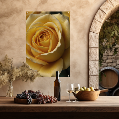Close-up Gele Roos met Dauwdruppels tuinposter