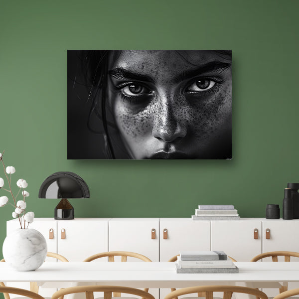 Zwart-wit portret met intense blik canvas