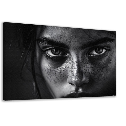 Zwart-wit portret met intense blik canvas