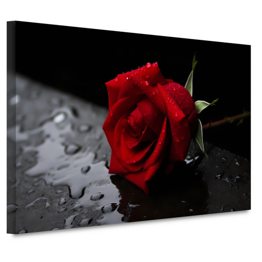 Rode roos met waterdruppels canvas