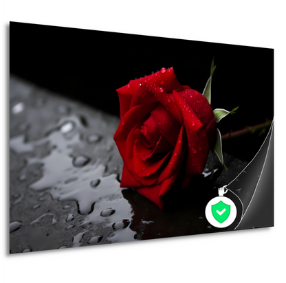 Rode roos met waterdruppels poster