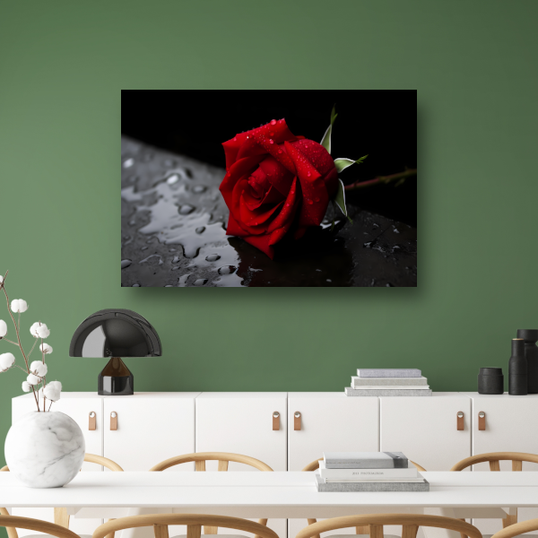 Rode roos met waterdruppels canvas