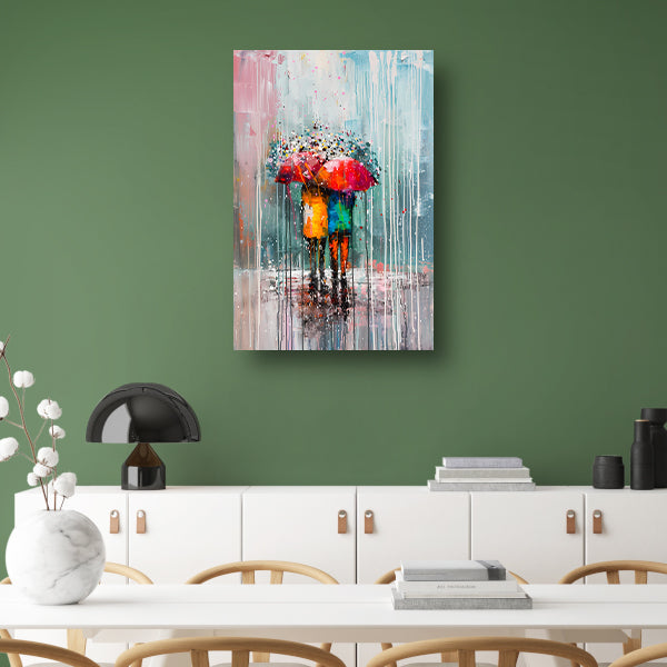Abstract schilderij van een koppel onder paraplu poster
