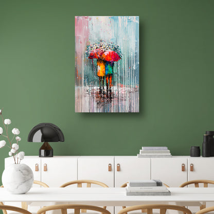 Abstract schilderij van een koppel onder paraplu poster