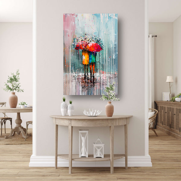 Abstract schilderij van een koppel onder paraplu poster