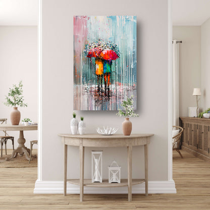 Abstract schilderij van een koppel onder paraplu poster