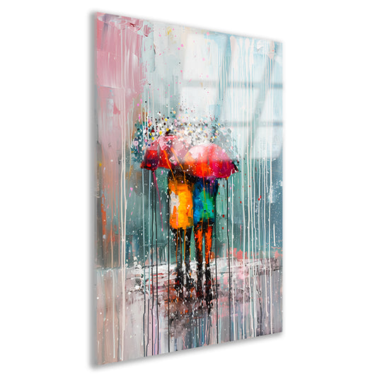 Abstract schilderij van een koppel onder paraplu acrylglas