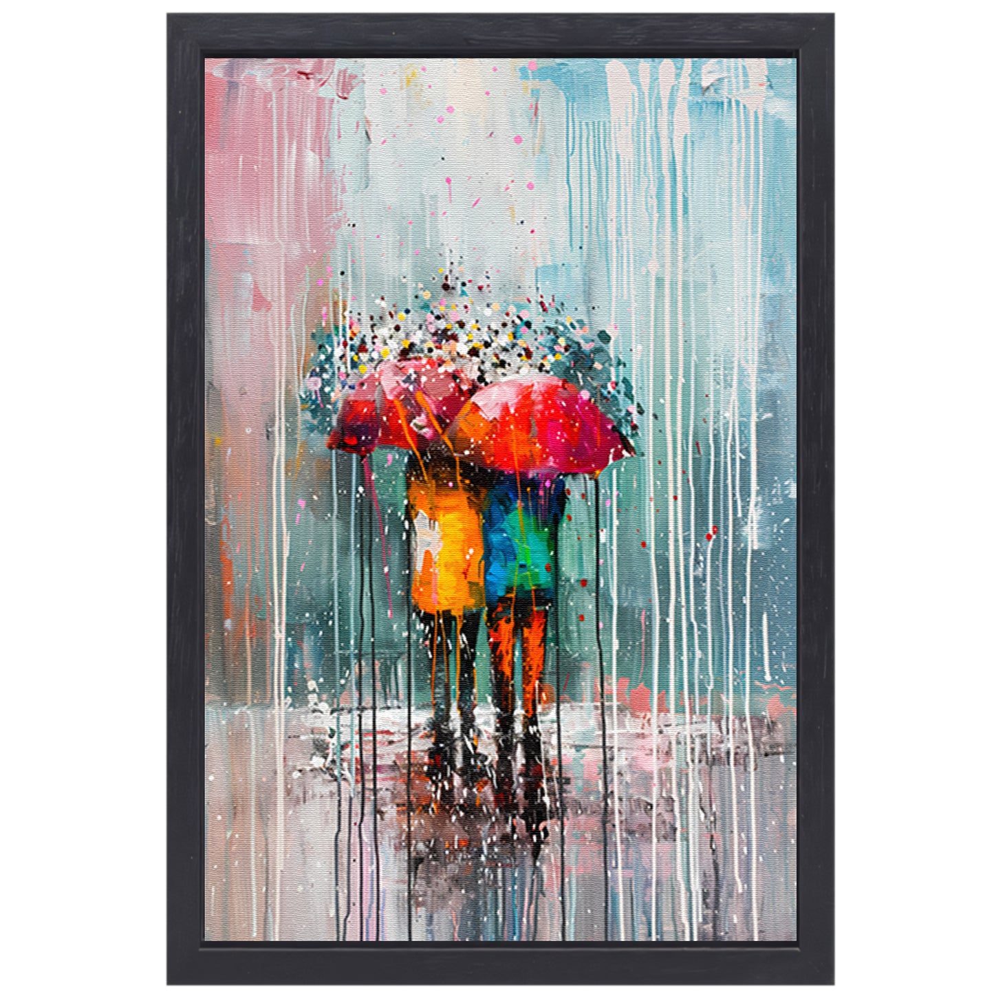 Abstract schilderij van een koppel onder paraplu canvas met baklijst