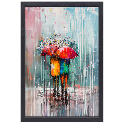 Abstract schilderij van een koppel onder paraplu canvas met baklijst