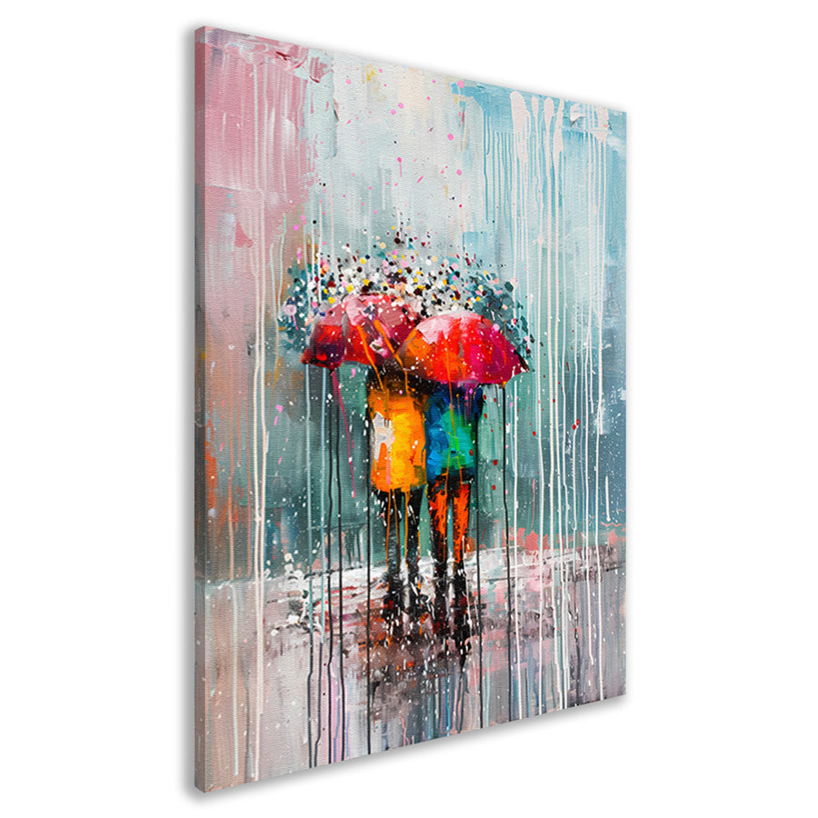 Abstract schilderij van een koppel onder paraplu canvas
