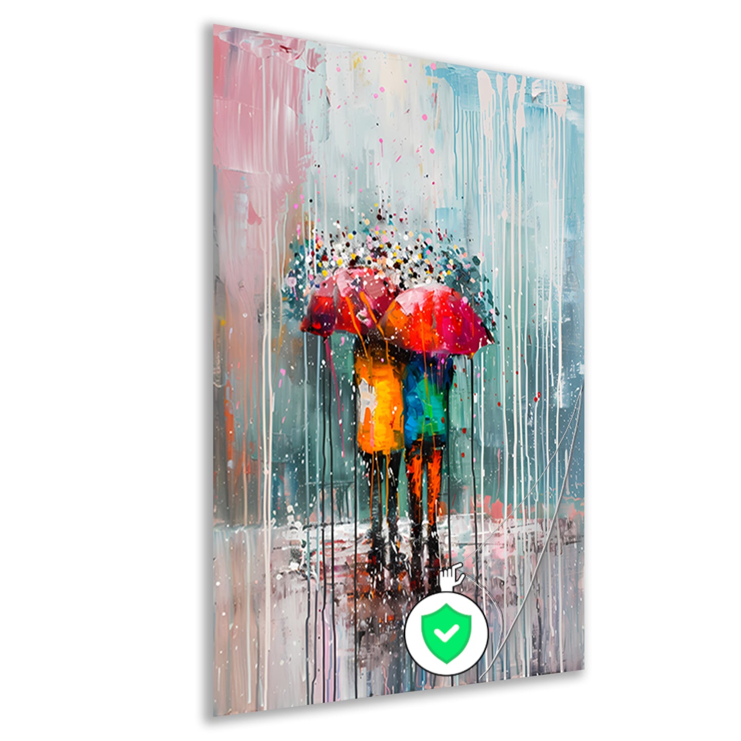 Abstract schilderij van een koppel onder paraplu poster