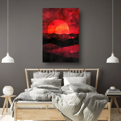 Abstracte zonsondergang met kleurrijk landschap poster