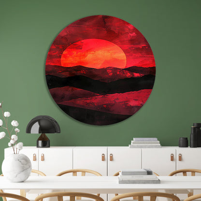 Abstracte zonsondergang met kleurrijk landschap aluminium muurcirkel