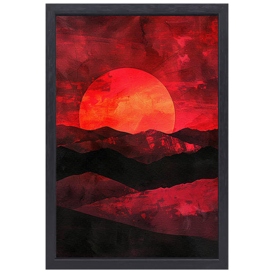 Abstracte zonsondergang met kleurrijk landschap canvas met baklijst