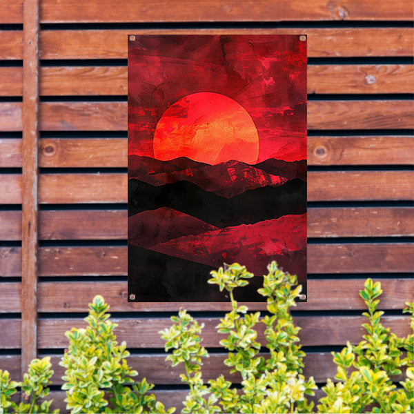 Abstracte zonsondergang met kleurrijk landschap tuinposter