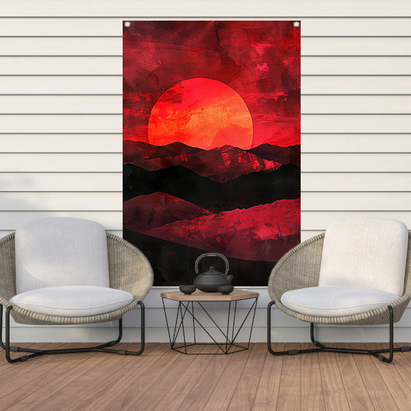 Abstracte zonsondergang met kleurrijk landschap tuinposter