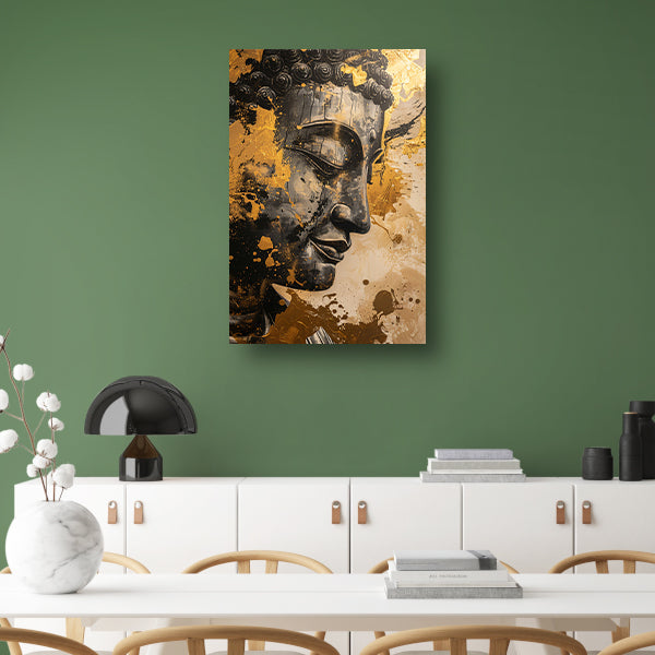 Abstracte interpretatie van Boeddha met gouden tinten poster