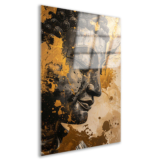 Abstracte interpretatie van Boeddha met gouden tinten acrylglas