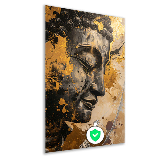 Abstracte interpretatie van Boeddha met gouden tinten poster