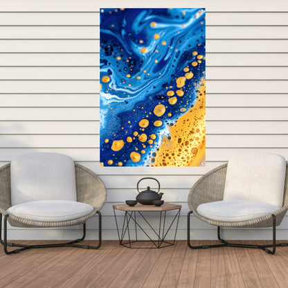 Blauwe en gouden abstracte schilderij tuinposter