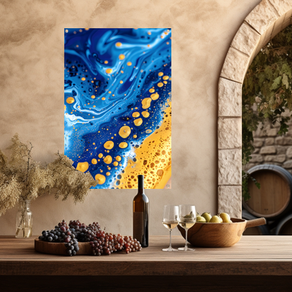 Blauwe en gouden abstracte schilderij tuinposter