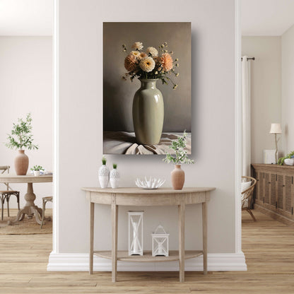 Klassieke Vaas met Herfstkleurige Bloemen canvas