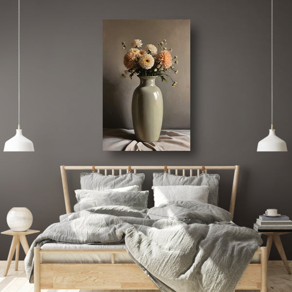 Klassieke Vaas met Herfstkleurige Bloemen canvas