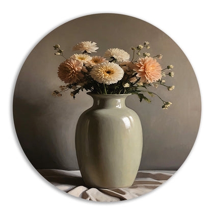 Klassieke Vaas met Herfstkleurige Bloemen aluminium muurcirkel