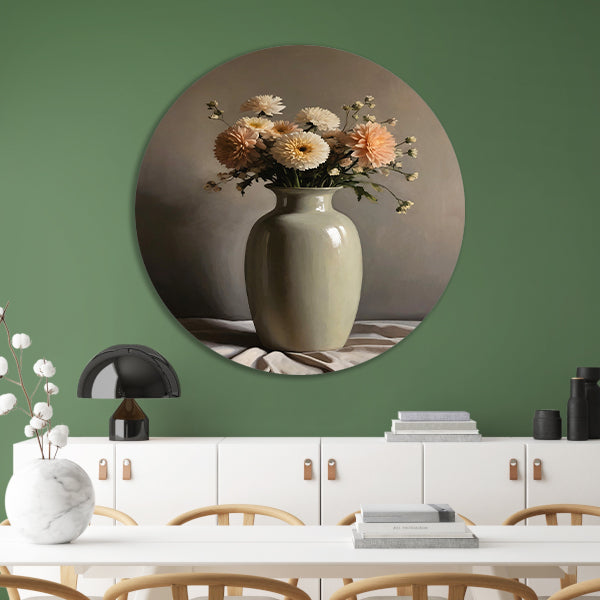 Klassieke Vaas met Herfstkleurige Bloemen aluminium muurcirkel