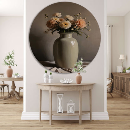 Klassieke Vaas met Herfstkleurige Bloemen aluminium muurcirkel