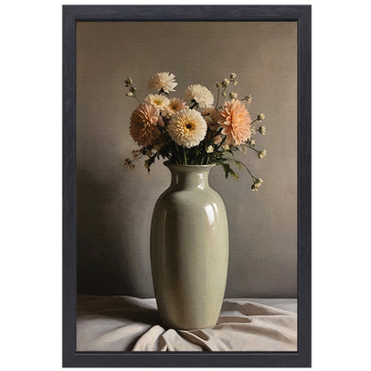 Klassieke Vaas met Herfstkleurige Bloemen canvas met baklijst