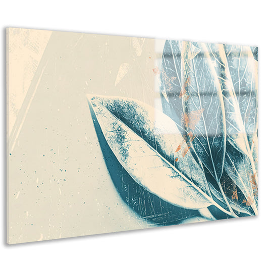 Abstracte blauwe bladeren aquarel kunstwerk acrylglas